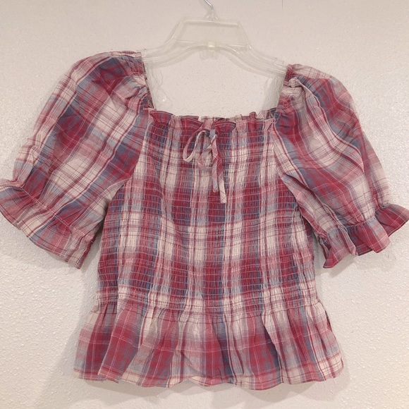 NWT Fashion on Earth vintage red and blue plaid blouse - Picture 2 of 4